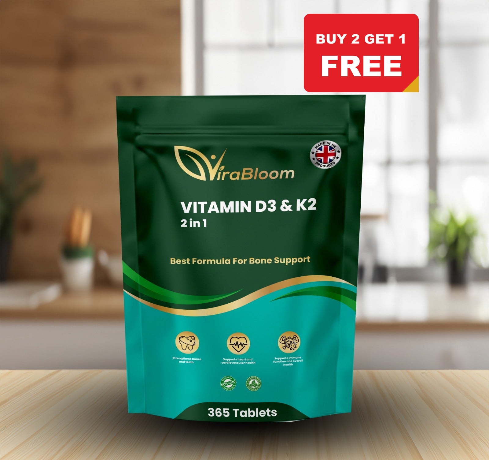 Vitamin D3 + K2 2 in 1 - Buy 2 Get 1 Free